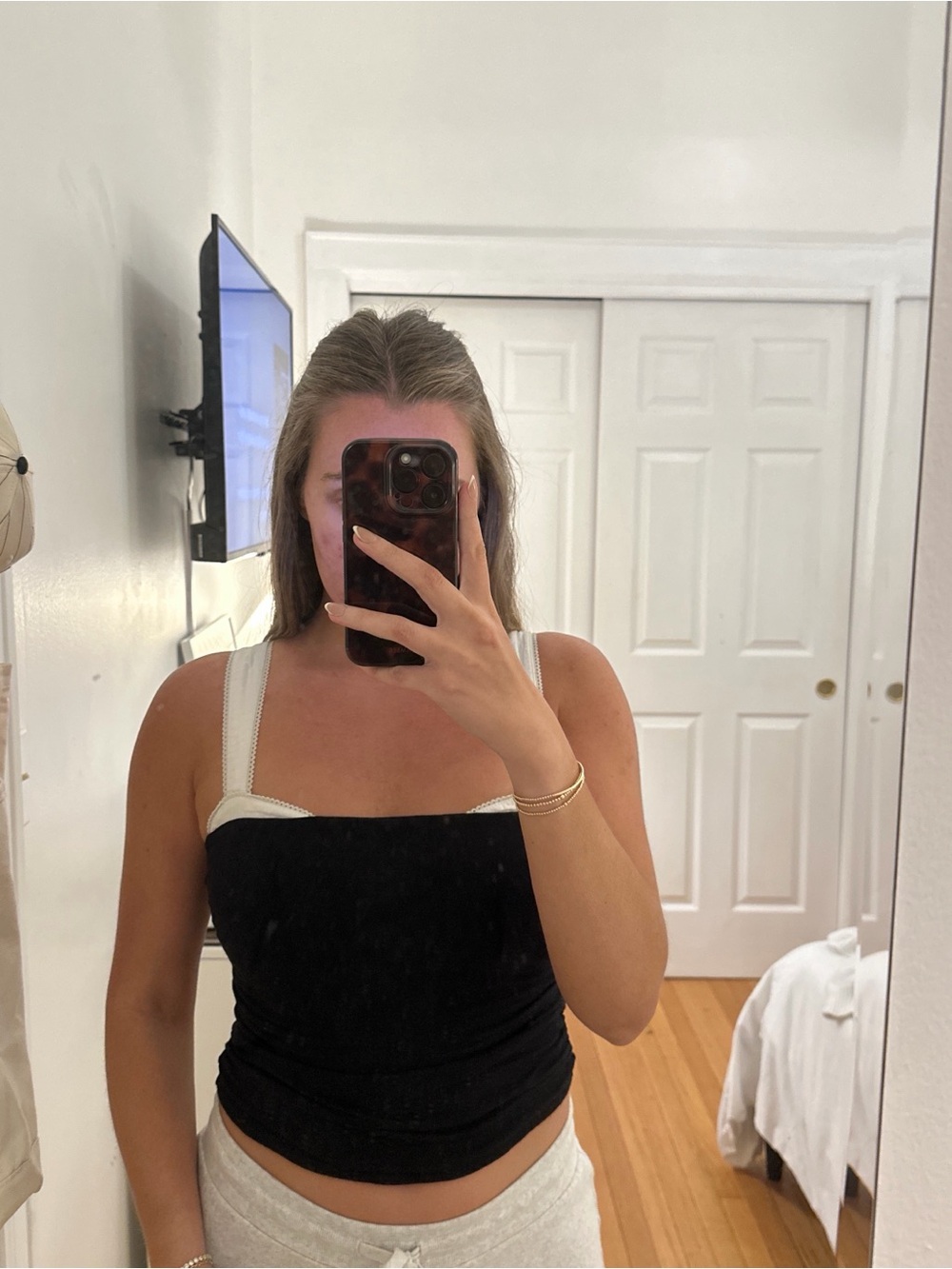Free People Black Tank with White Strap Detail